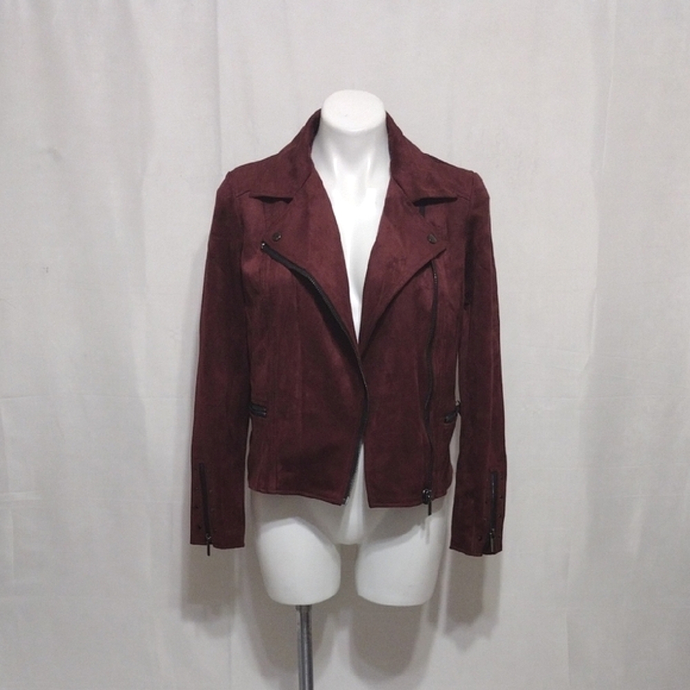 Kut From The Kloth Burgundy Faux Suede Leather Cropped Moto Jacket S Edgy Chic